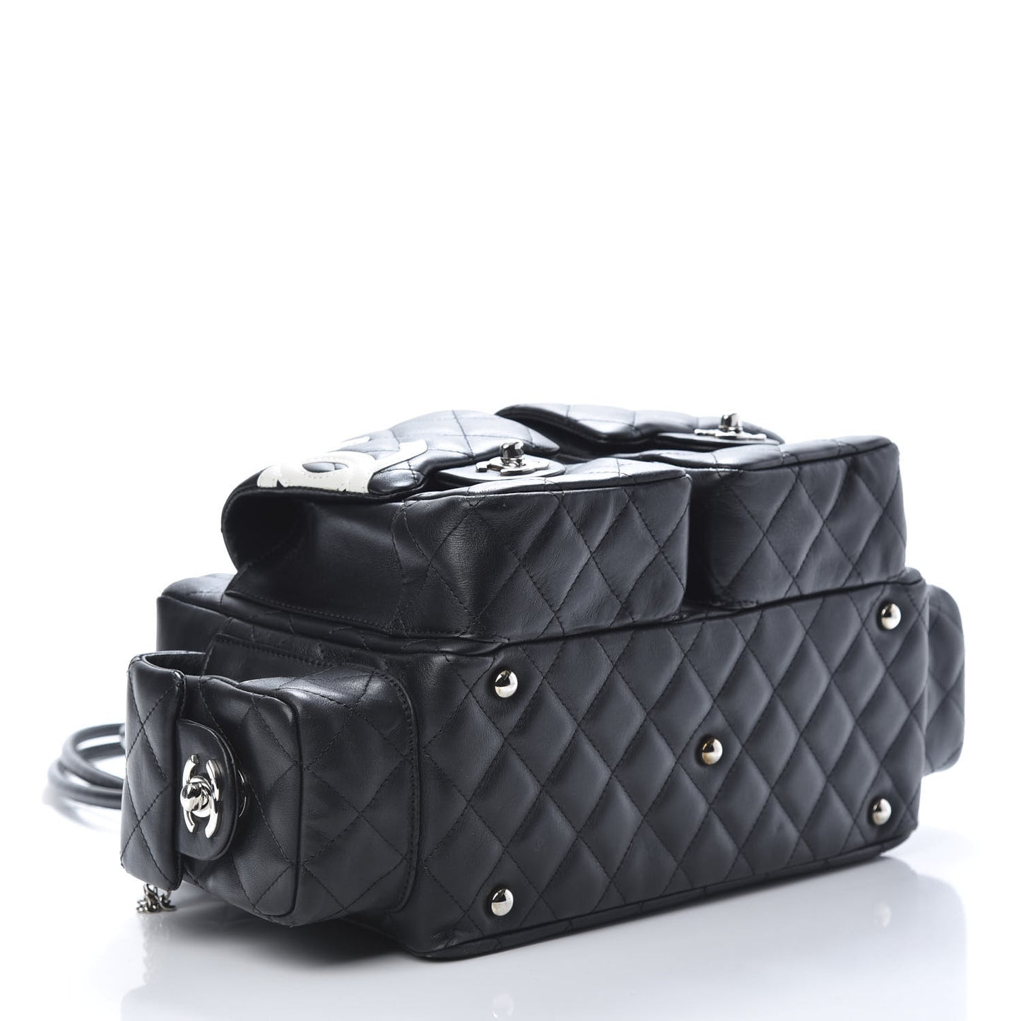 Calfskin Quilted Small Cambon Multipocket Reporter Black White