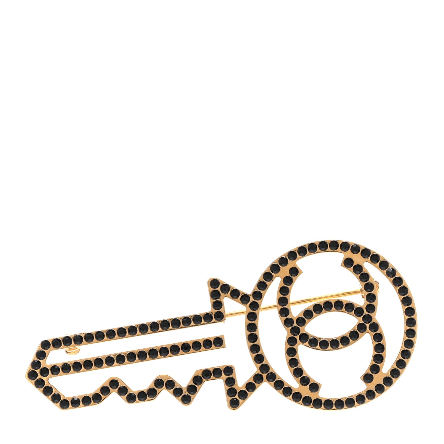 Chanel Crystal CC Key Brooch Black Gold 1 of 4