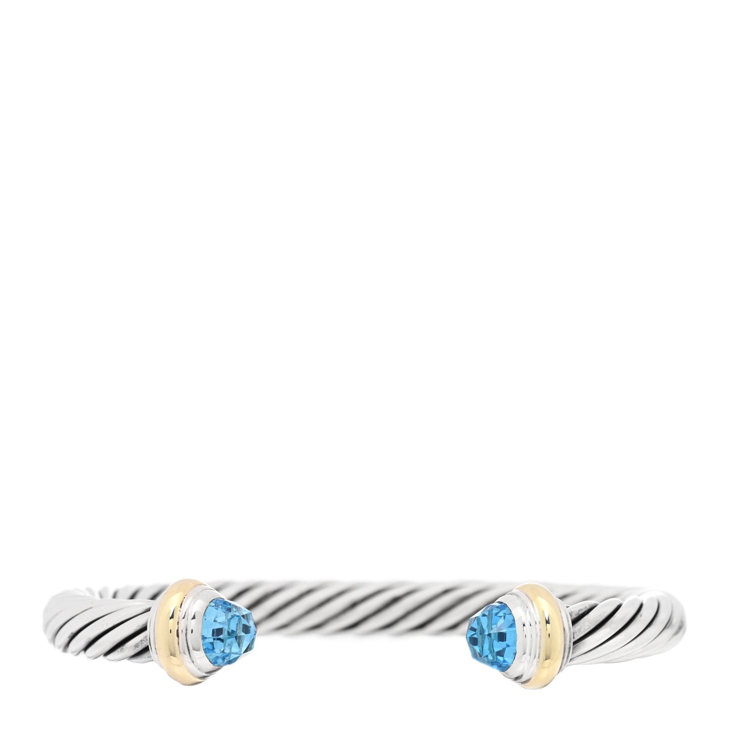 Sterling Silver 14K Yellow Gold Blue Topaz 7mm Cable Classics Bracelet
