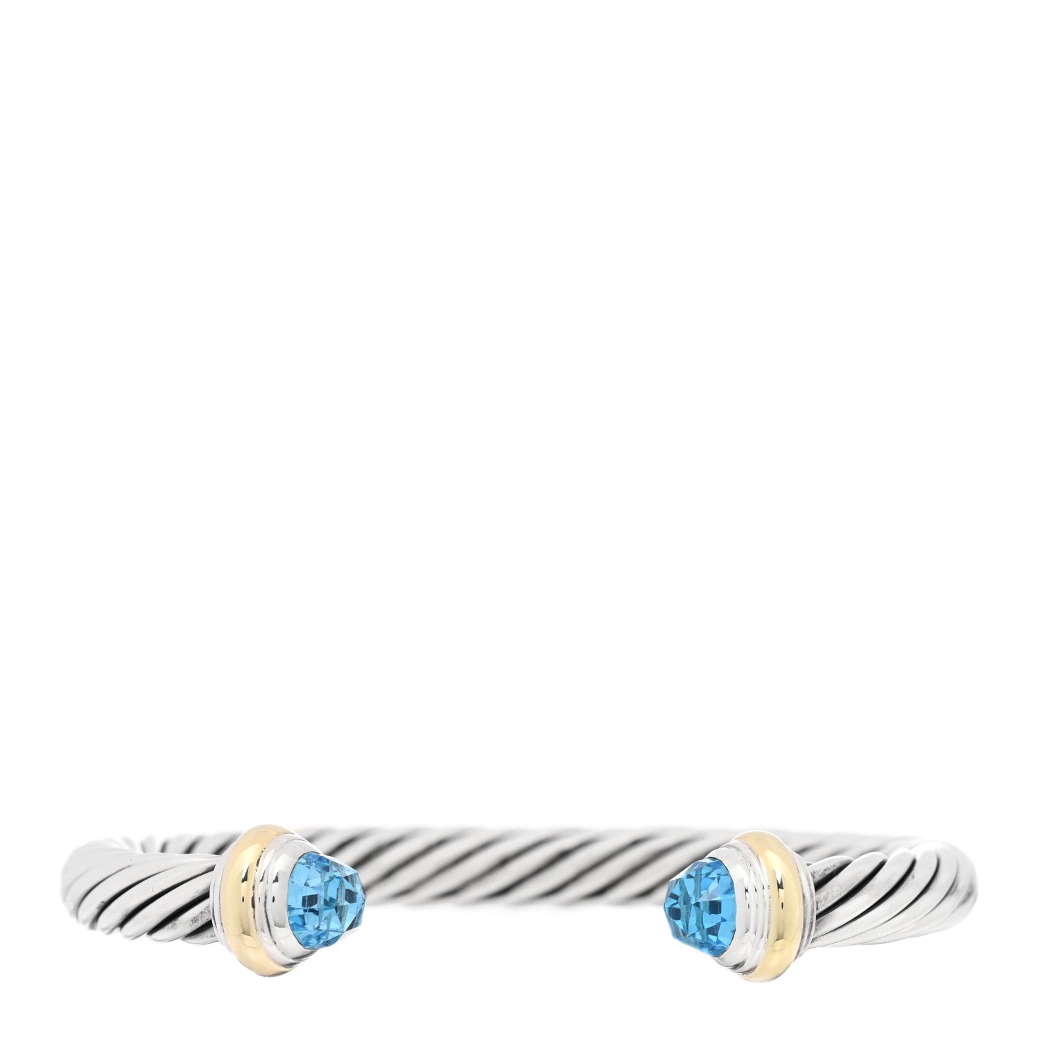 David Yurman Sterling Silver 14K Yellow Gold Blue Topaz 7mm Cable Classics Bracelet 1 of 3