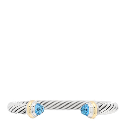David Yurman Sterling Silver 14K Yellow Gold Blue Topaz 7mm Cable Classics Bracelet 1 of 3