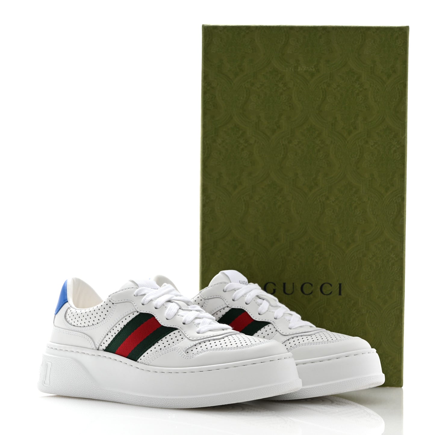 Calfskin Web Perforated Womens Platform 55mm Sneakers 38.5 White Bright Splash
