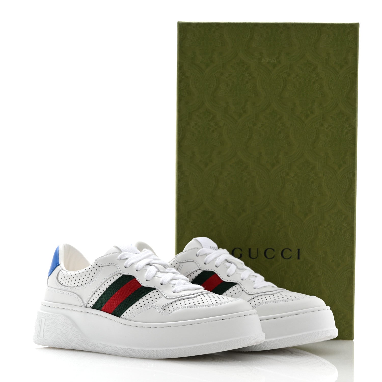 Gucci Calfskin Web Perforated Womens Platform 55mm Sneakers 38.5 White Bright Splash 9 of 9