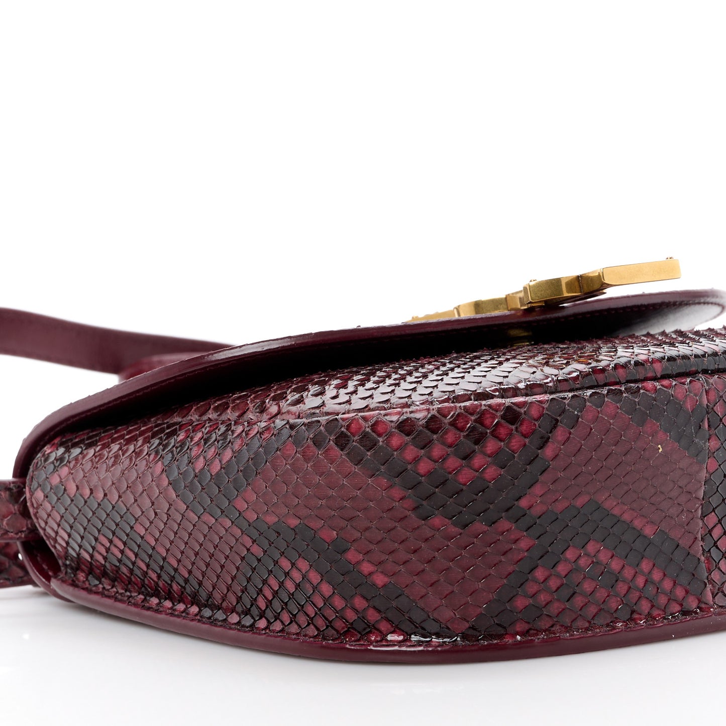 SAINT LAURENT Snakeskin Small Kaia Satchel Burgundy