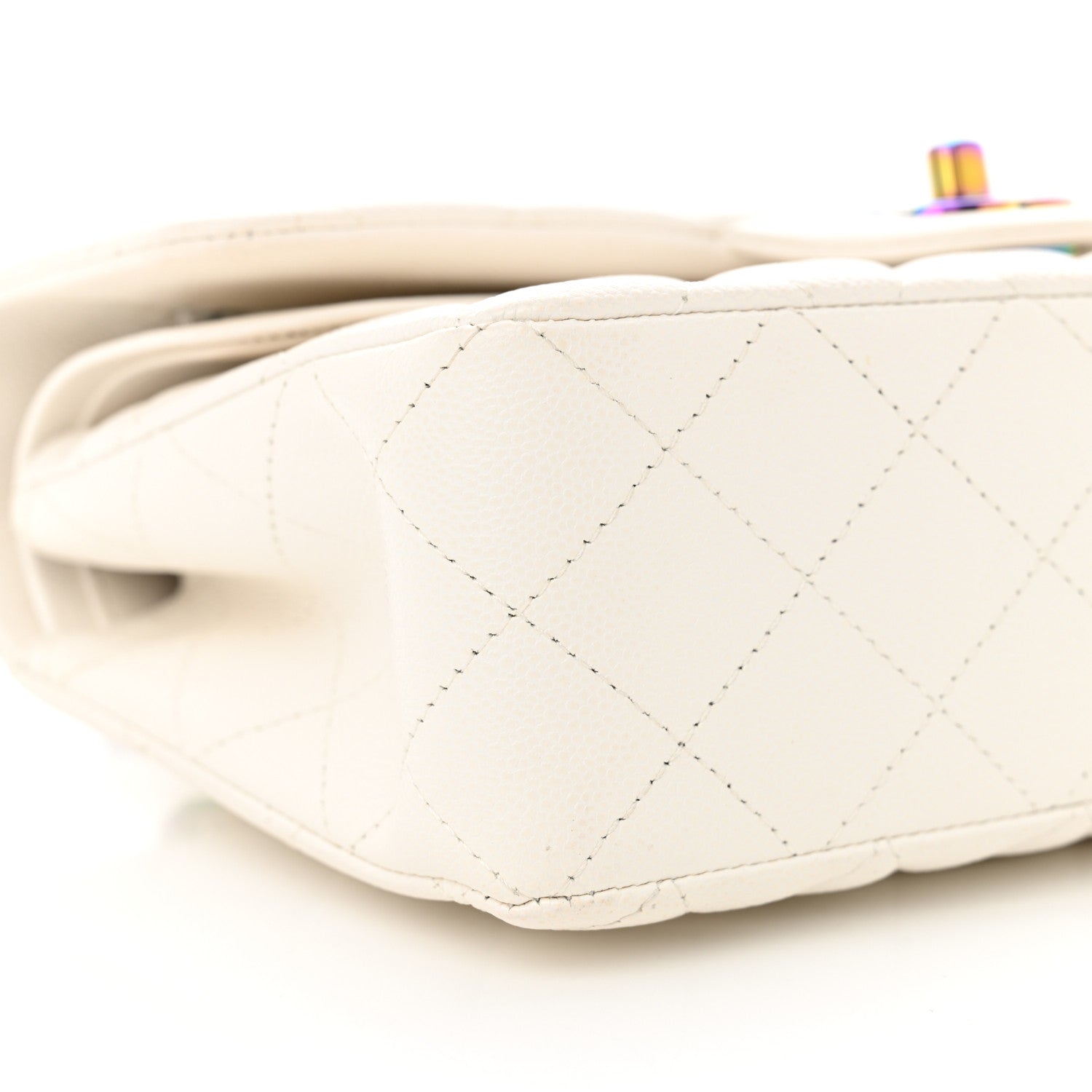 Chanel Caviar Quilted Rainbow CC Small Double Flap White 9 of 13