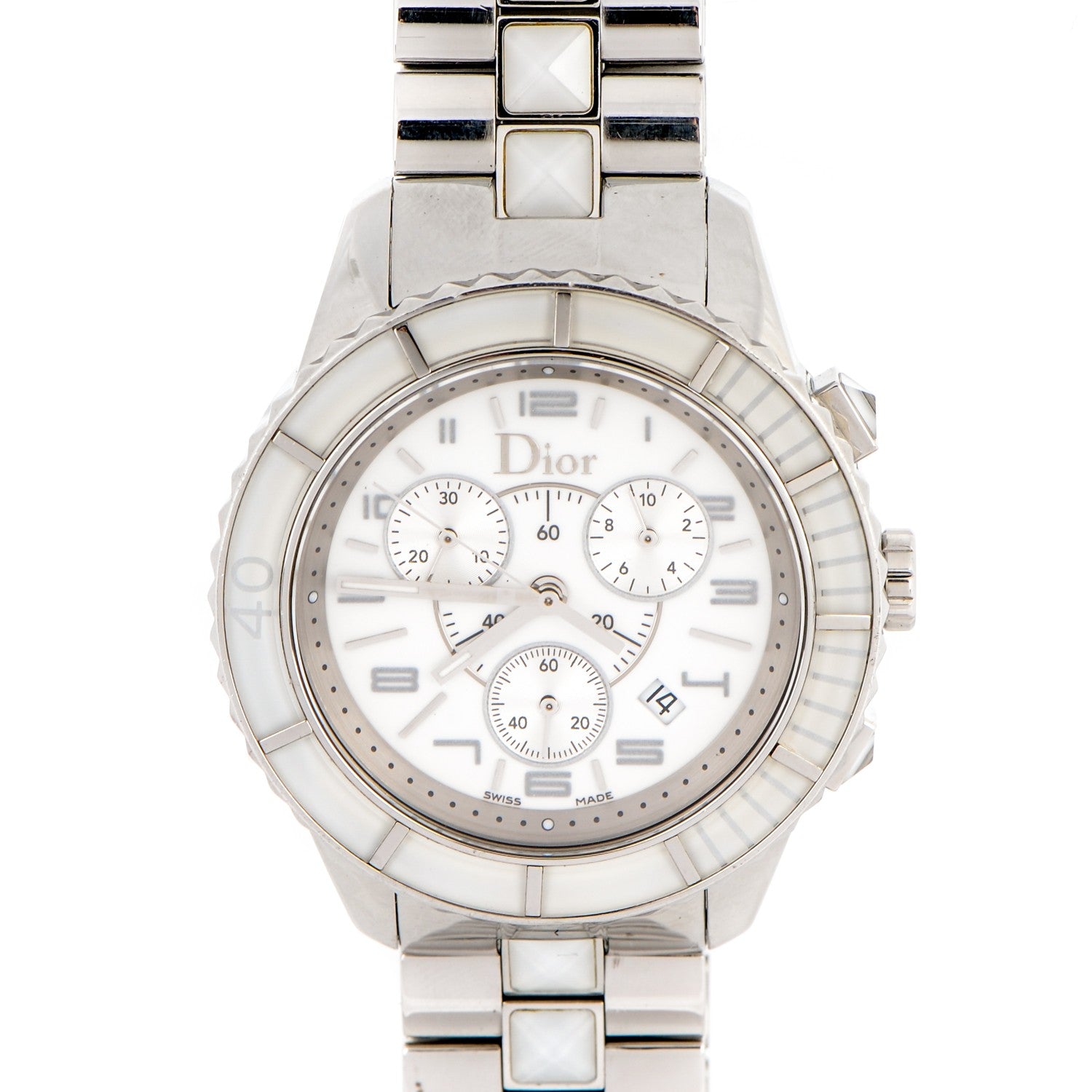 Christian Dior Stainless Steel Diamond Sapphire 38mm Christal Chronograph Quartz Watch White 1 of 8