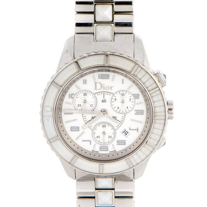 Christian Dior Stainless Steel Diamond Sapphire 38mm Christal Chronograph Quartz Watch White 1 of 8
