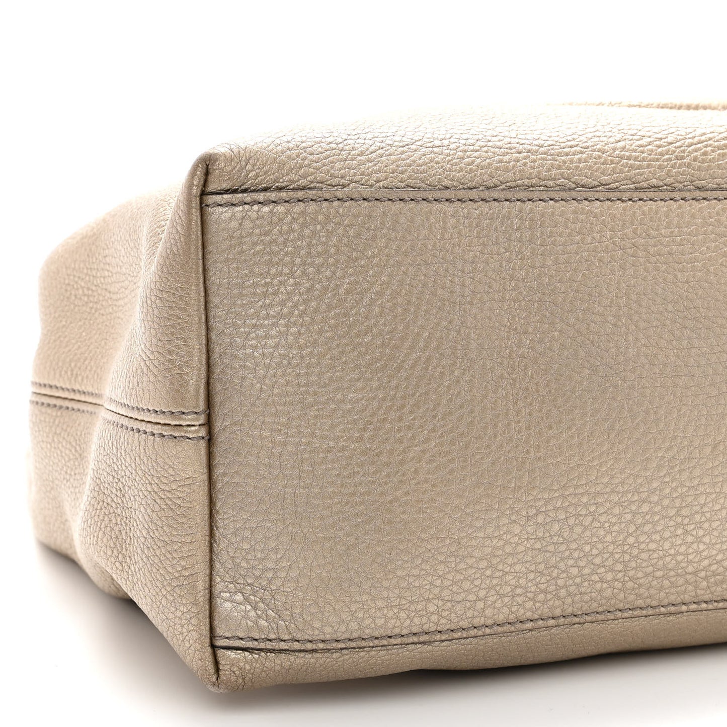 Metallic Pebbled Calfskin Medium Soho Chain Shoulder Bag Golden Beige