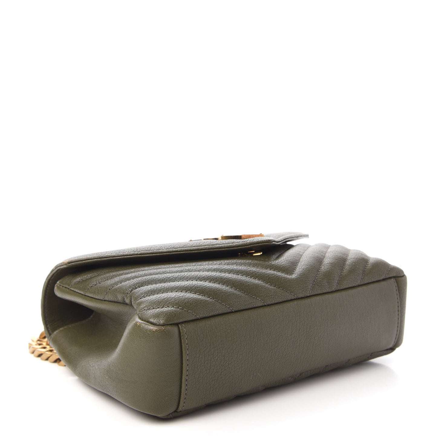 Sheepskin Matelasse Chevron Monogram Medium College Bag Military Green