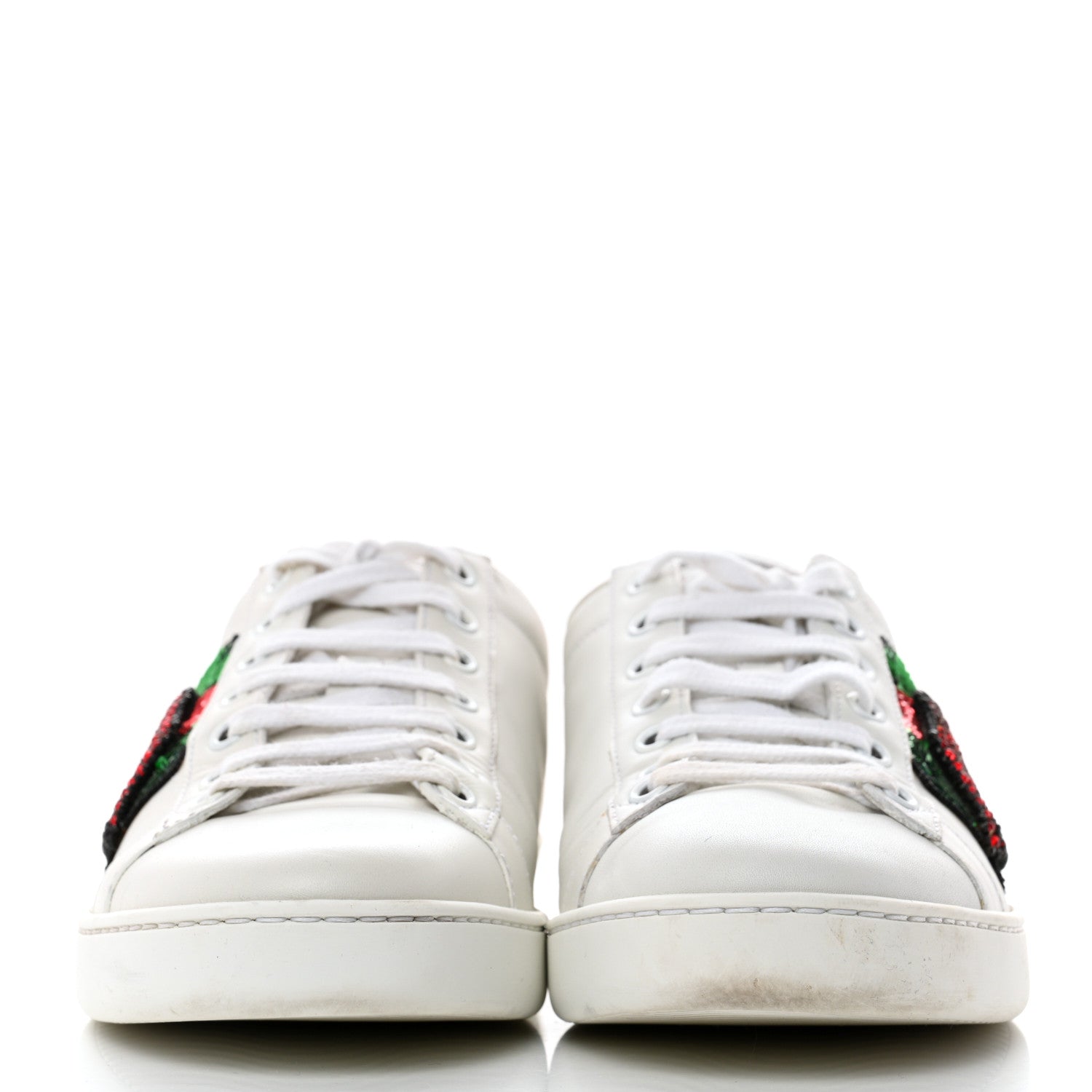 Gucci Calfskin Web Crystal Womens Mouth Ace Sneakers 38.5 White 2 of 7