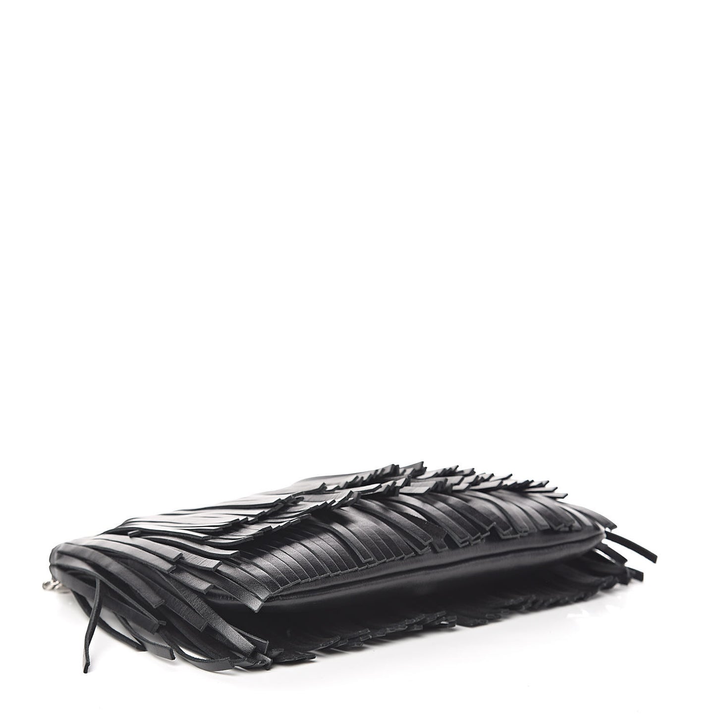 Calfskin Fringe Medium Clutch Black
