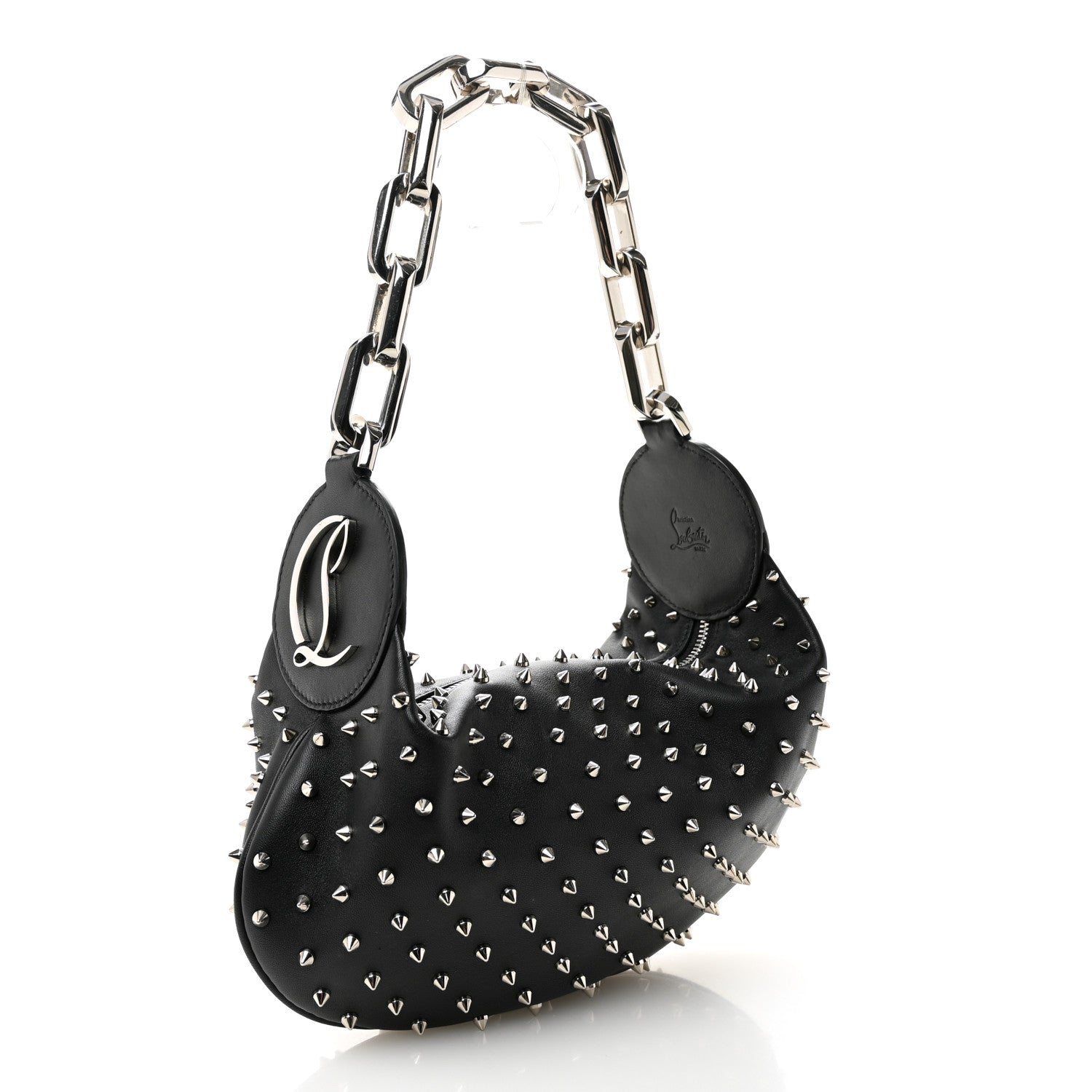 Christian Louboutin Calfskin Studded Le 54 Shoulder Bag Black