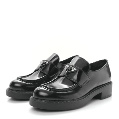 Prada Spazzolato Metal Triangle Logo 50mm Loafers 38.5 Black 3 of 9
