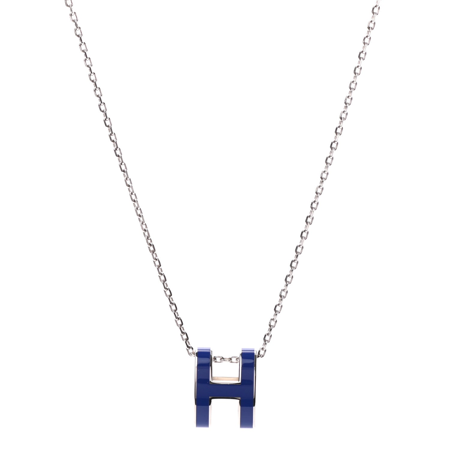 Hermes Lacquered Palladium Pop H Pendant Necklace Bleu Royal 1 of 5