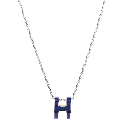 Hermes Lacquered Palladium Pop H Pendant Necklace Bleu Royal 1 of 5