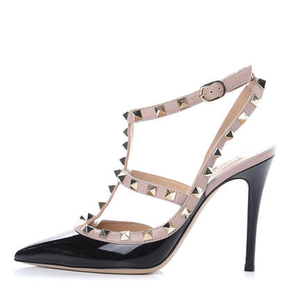 Valentino Garavani Patent Nappa Rockstud Ankle Strap 100mm Pumps 35 Black Poudre 1 of 9