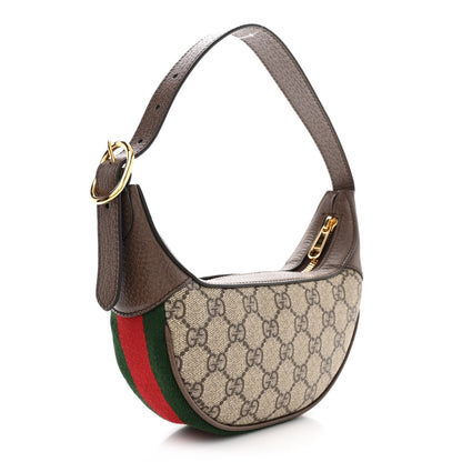 Gucci GG Supreme Monogram Textured Calfskin Web Mini Ophidia Half Moon Hobo Beige Ebony New Acero 3 of 11
