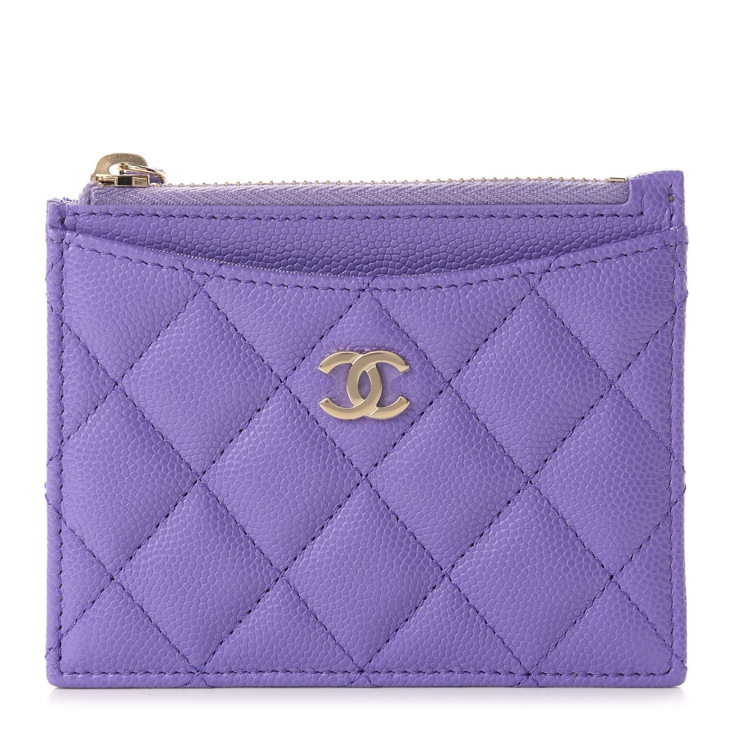 Caviar Quilted CC Zip Card Holder Purple