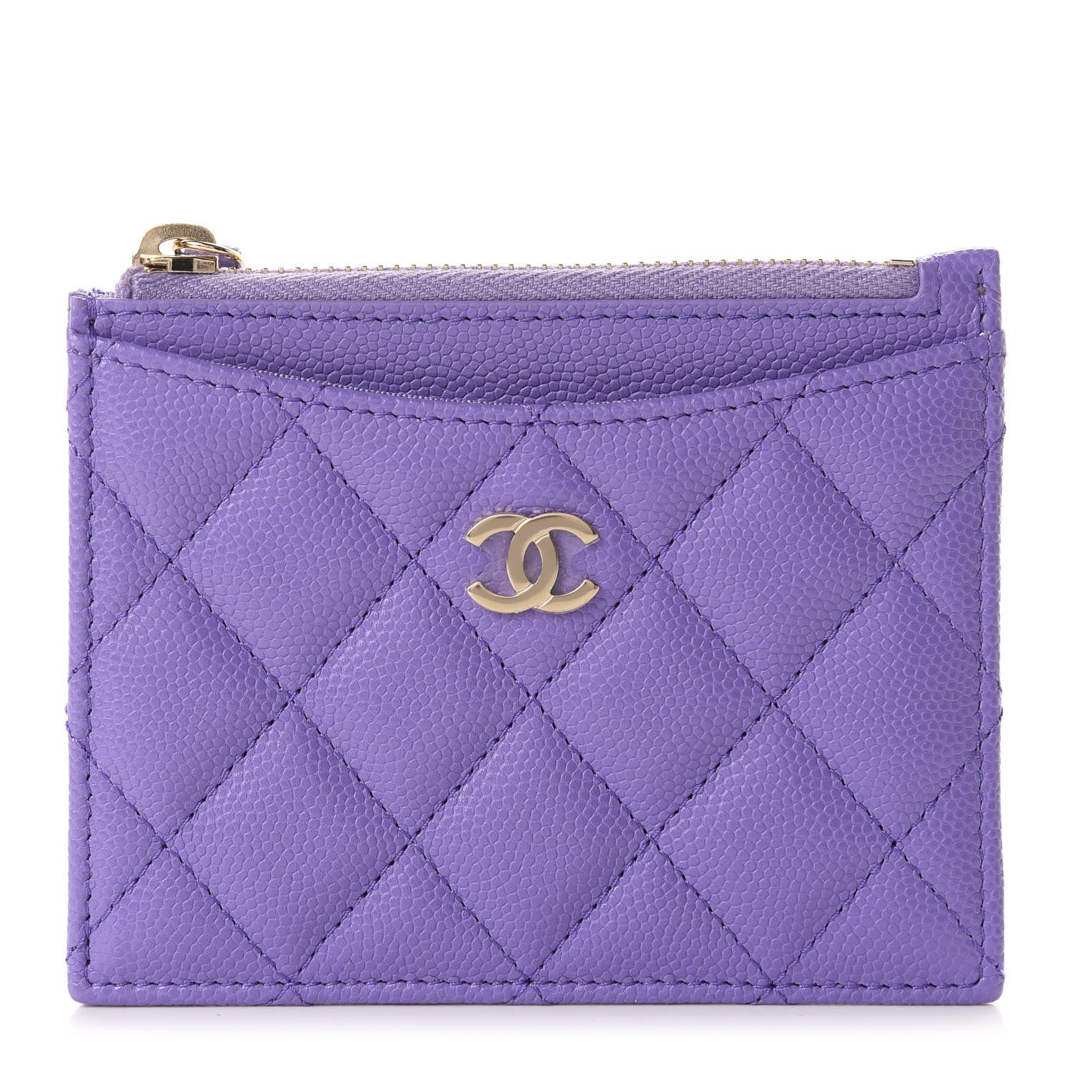 Chanel Caviar Quilted CC Zip Card Holder Purple 1 of 8