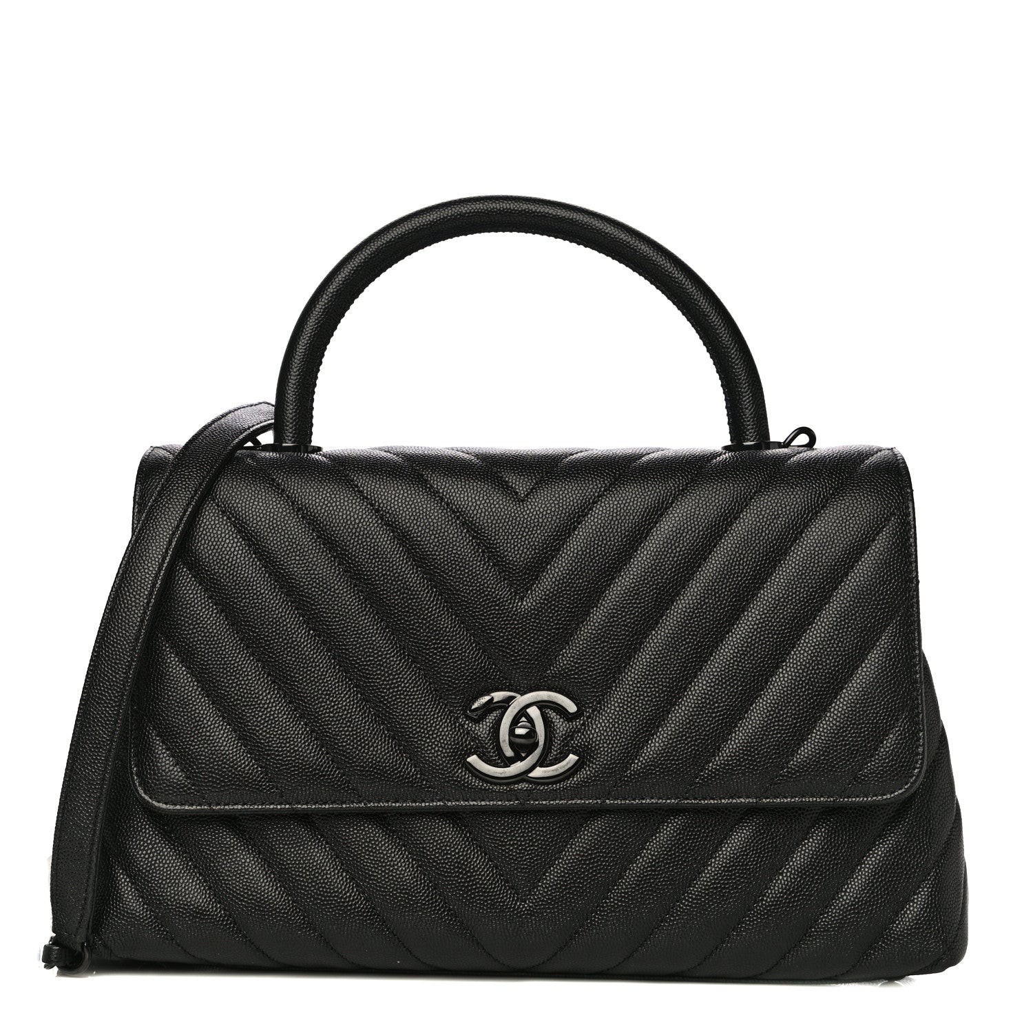 Chanel Caviar Chevron Quilted Small Coco Handle Flap So Black 1 of 10