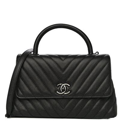 Chanel Caviar Chevron Quilted Small Coco Handle Flap So Black 1 of 10