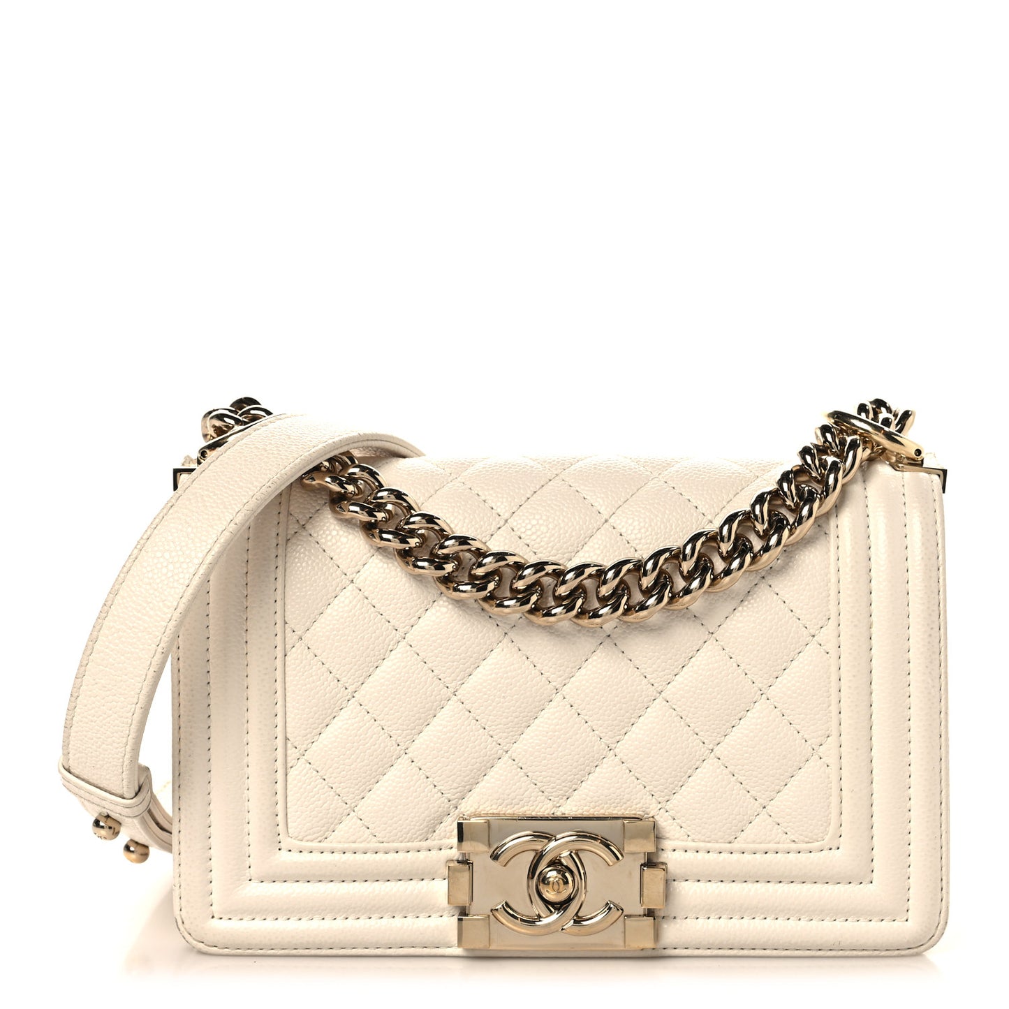 Caviar Quilted Small Boy Flap White