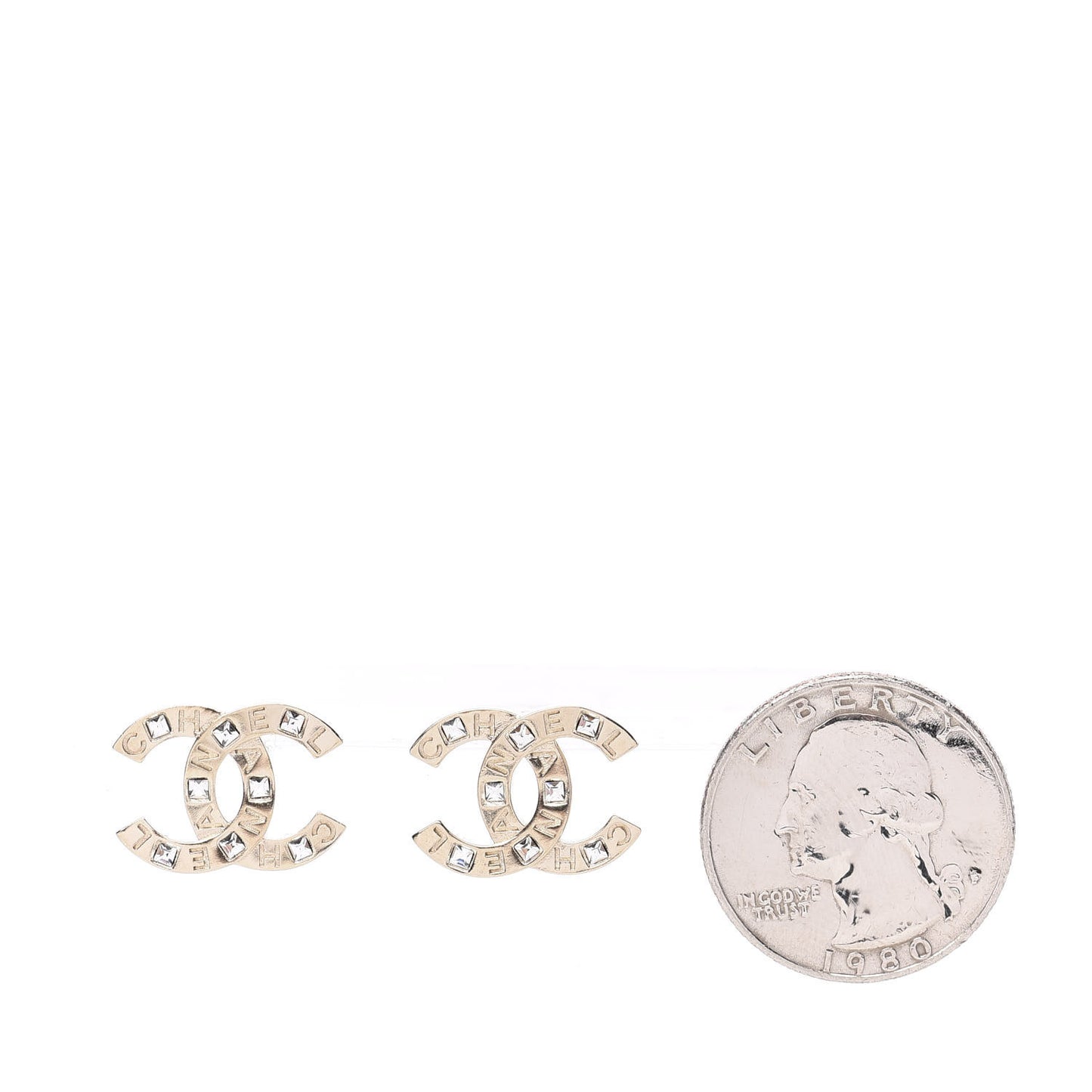 Crystal Metal CC Paris Button Stud Earrings Gold