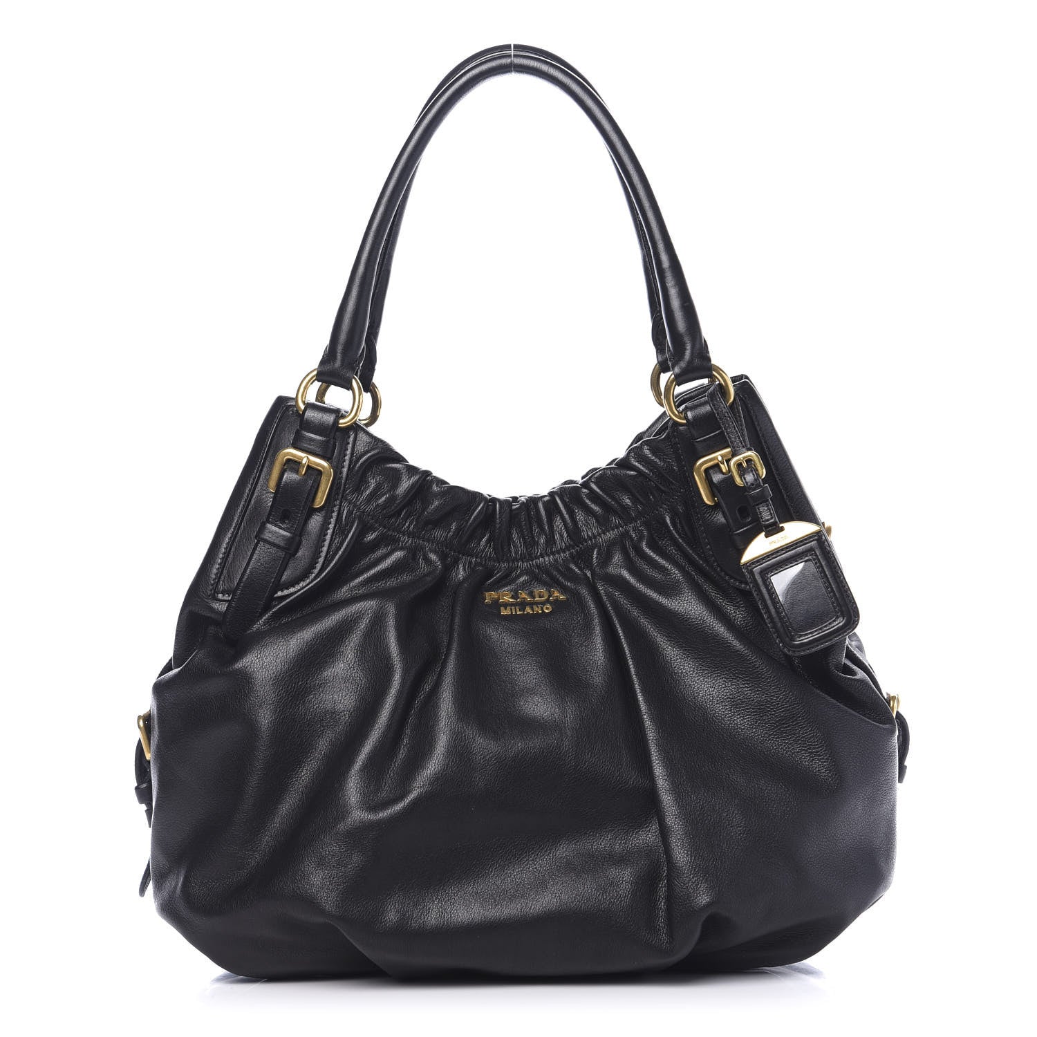 Prada Soft Calfskin Pleated Hobo Black 1 of 9