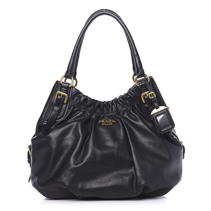 Prada Soft Calfskin Pleated Hobo Black 1 of 9