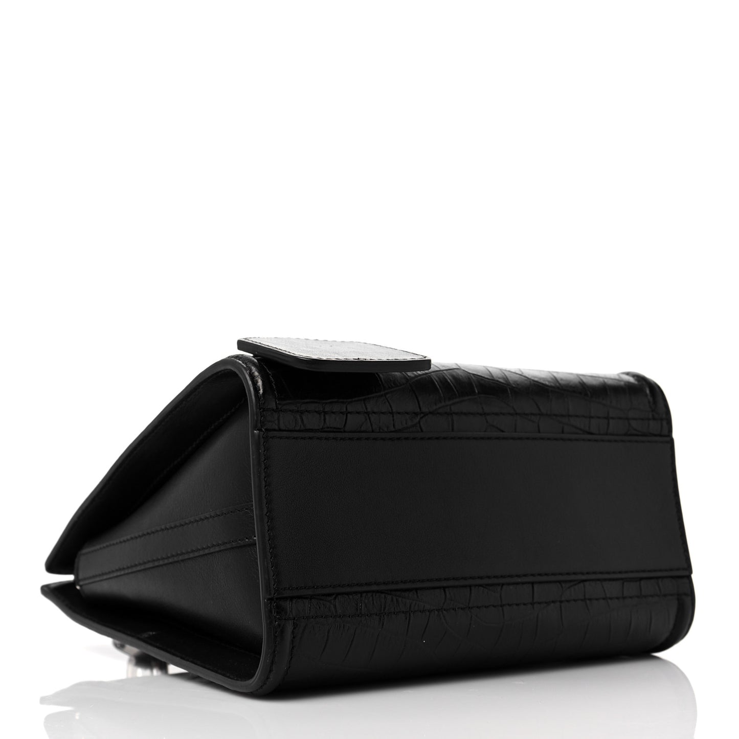 Crocodile Embossed Calfskin The Short Story Shoulder Bag Black
