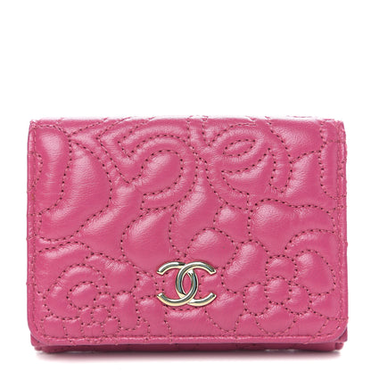 Chanel Lambskin Camellia Embossed Compact Wallet Fuchsia 1 of 8