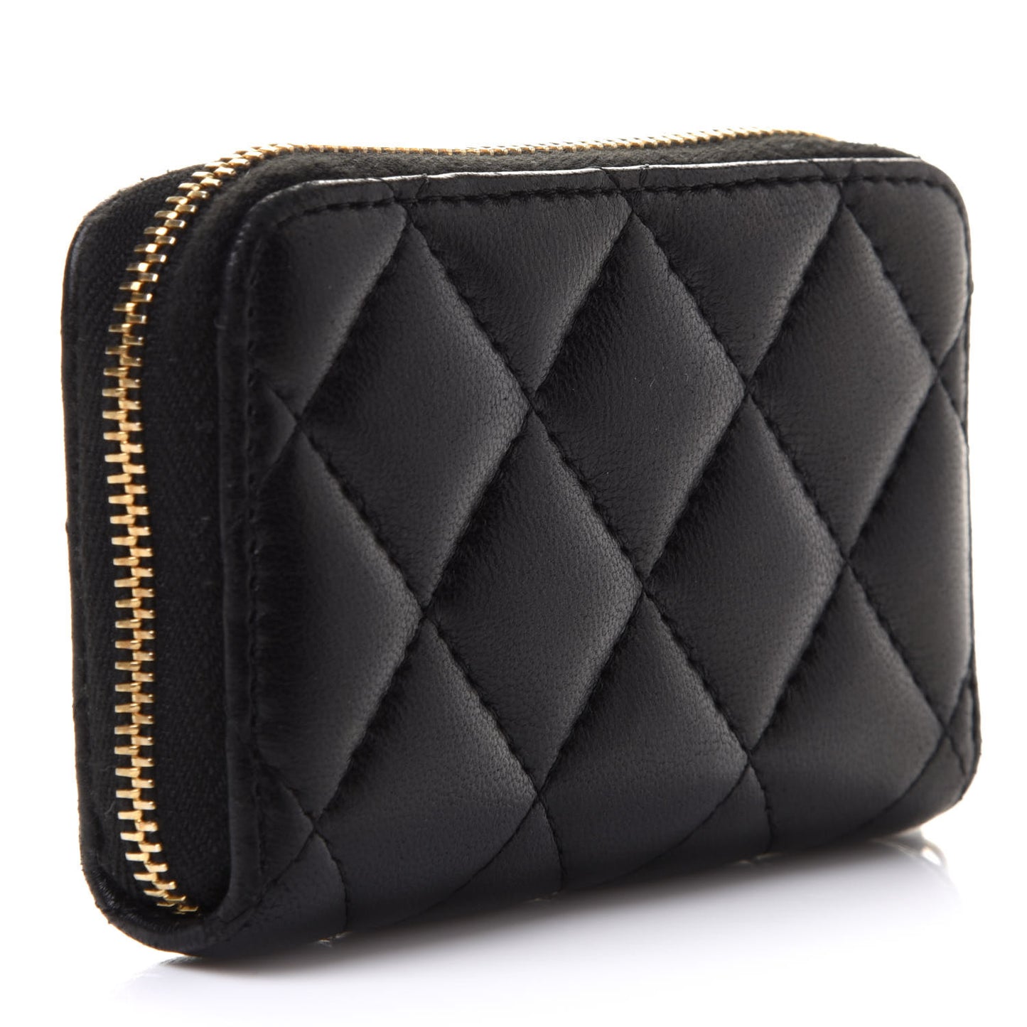 Lambskin Quilted Zip Coin Purse Black