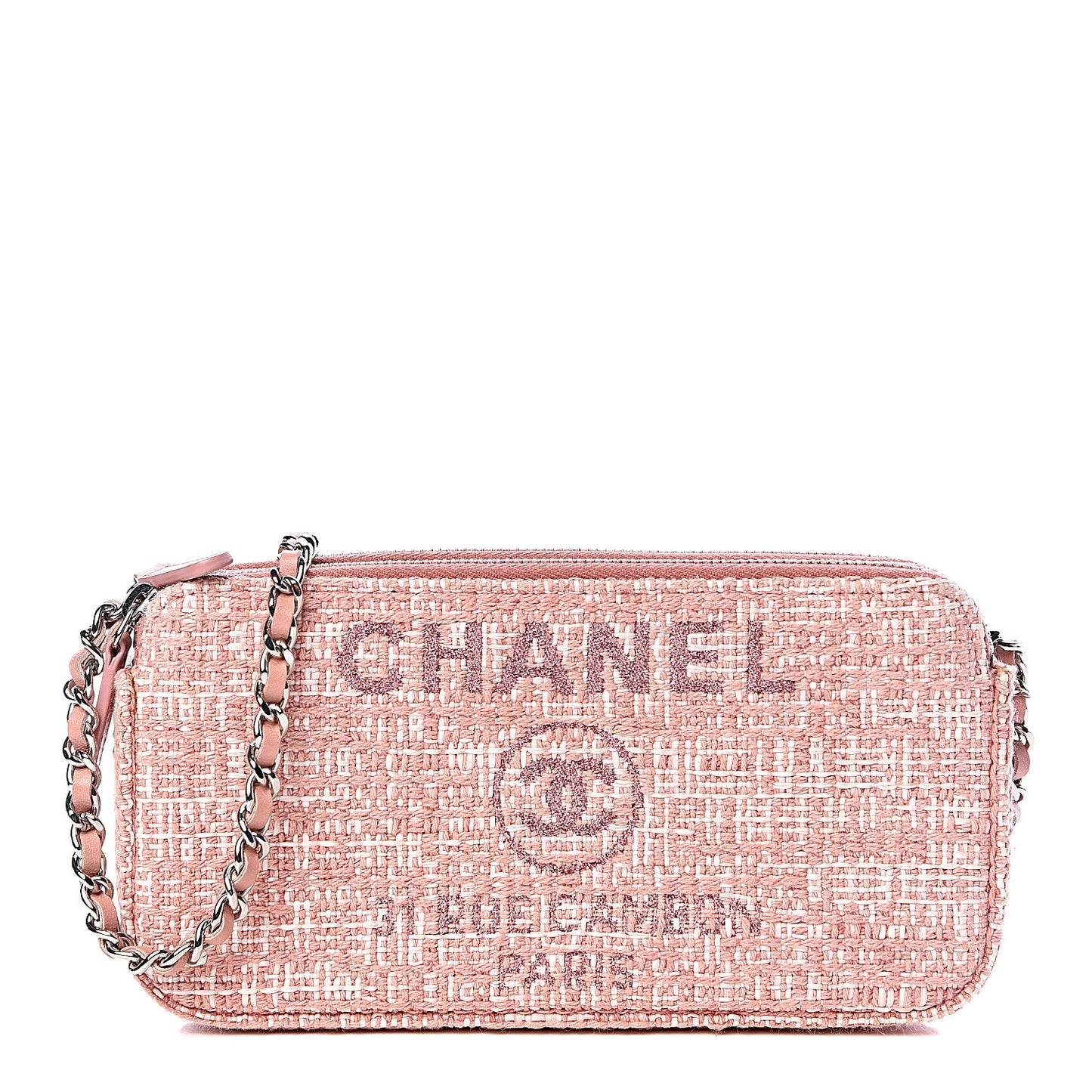 Canvas Small Deauville Clutch With Chain Pink