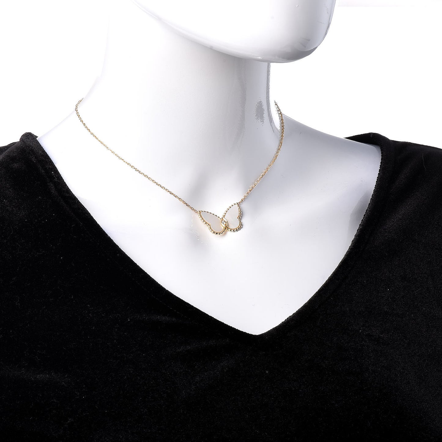 18K Yellow Gold Mother of Pearl Diamond Butterfly Pendant Necklace