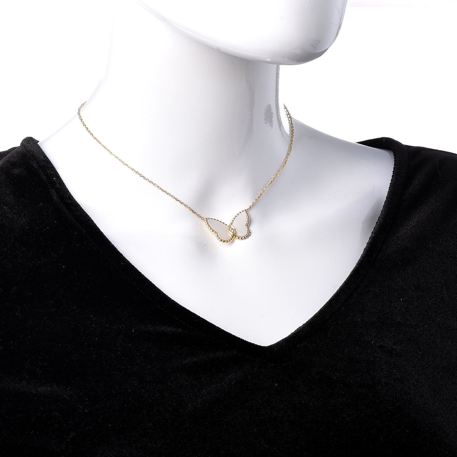 Van Cleef & Arpels 18K Yellow Gold Mother of Pearl Diamond Butterfly Pendant Necklace 2 of 5