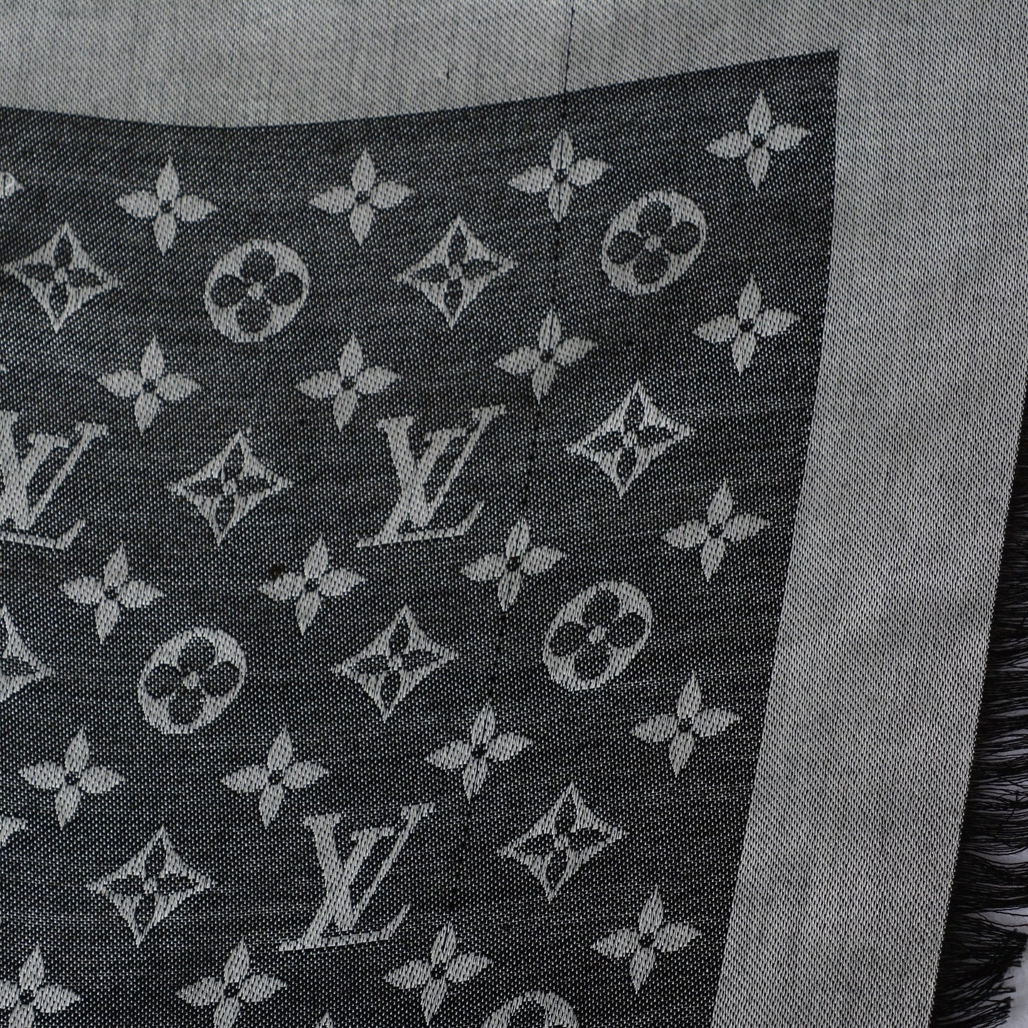 Wool Silk Monogram Denim Shawl Black