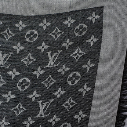 Louis Vuitton Wool Silk Monogram Denim Shawl Black 5 of 6