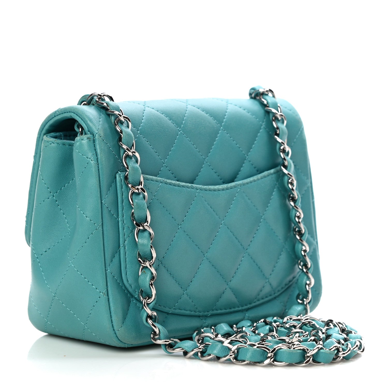 Chanel Lambskin Quilted Mini Square Flap Turquoise 3 of 14