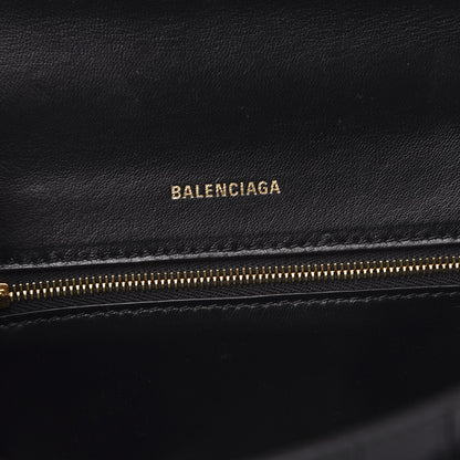 Balenciaga Calfskin Crocodile Lizard Embossed Small Patchwork Hourglass Top Handle Bag Black 6 of 10
