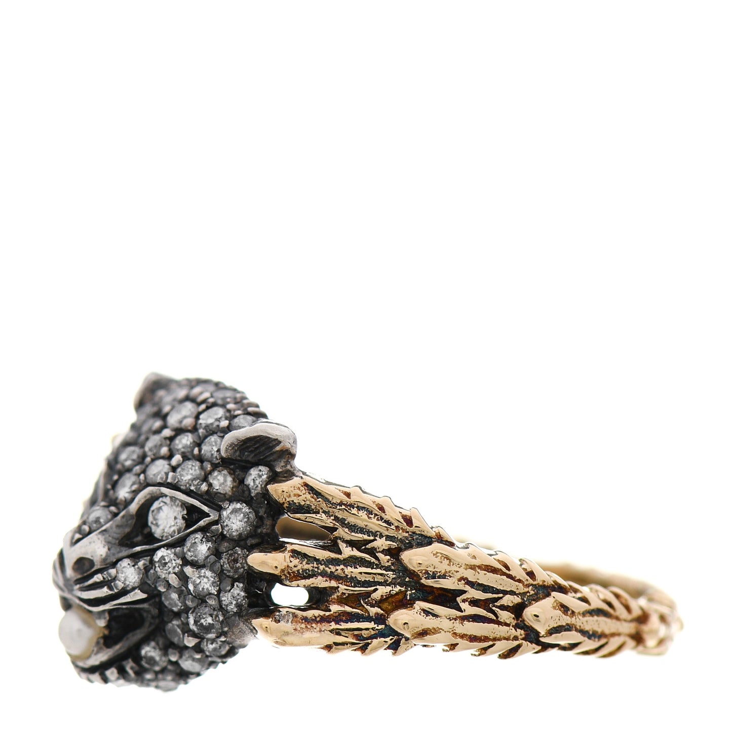 18K Yellow Gold Sterling Silver Diamond Pearl Le Marche Des Merveilles Feline Ring 54 6.75