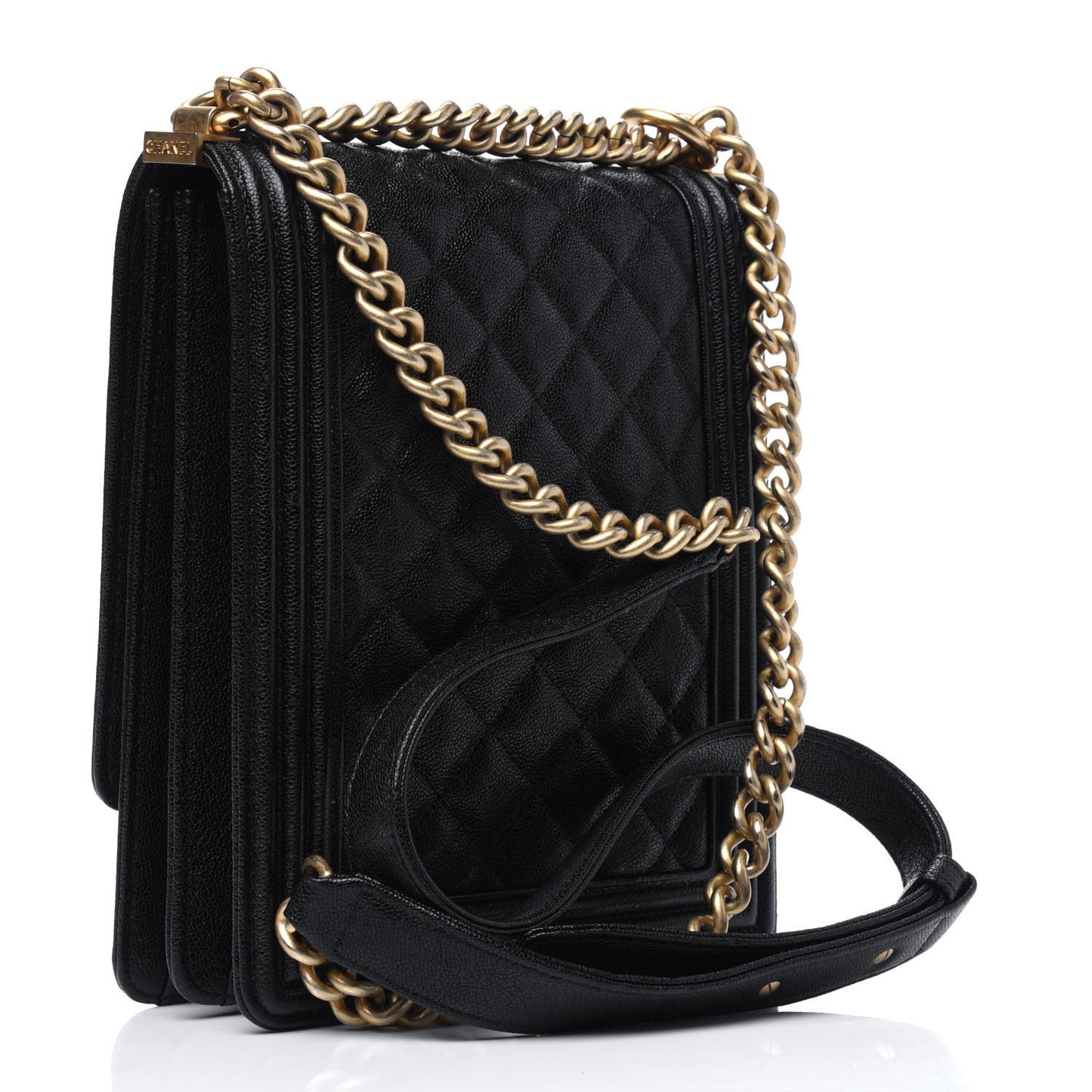 Caviar Quilted North South Boy Flap Black