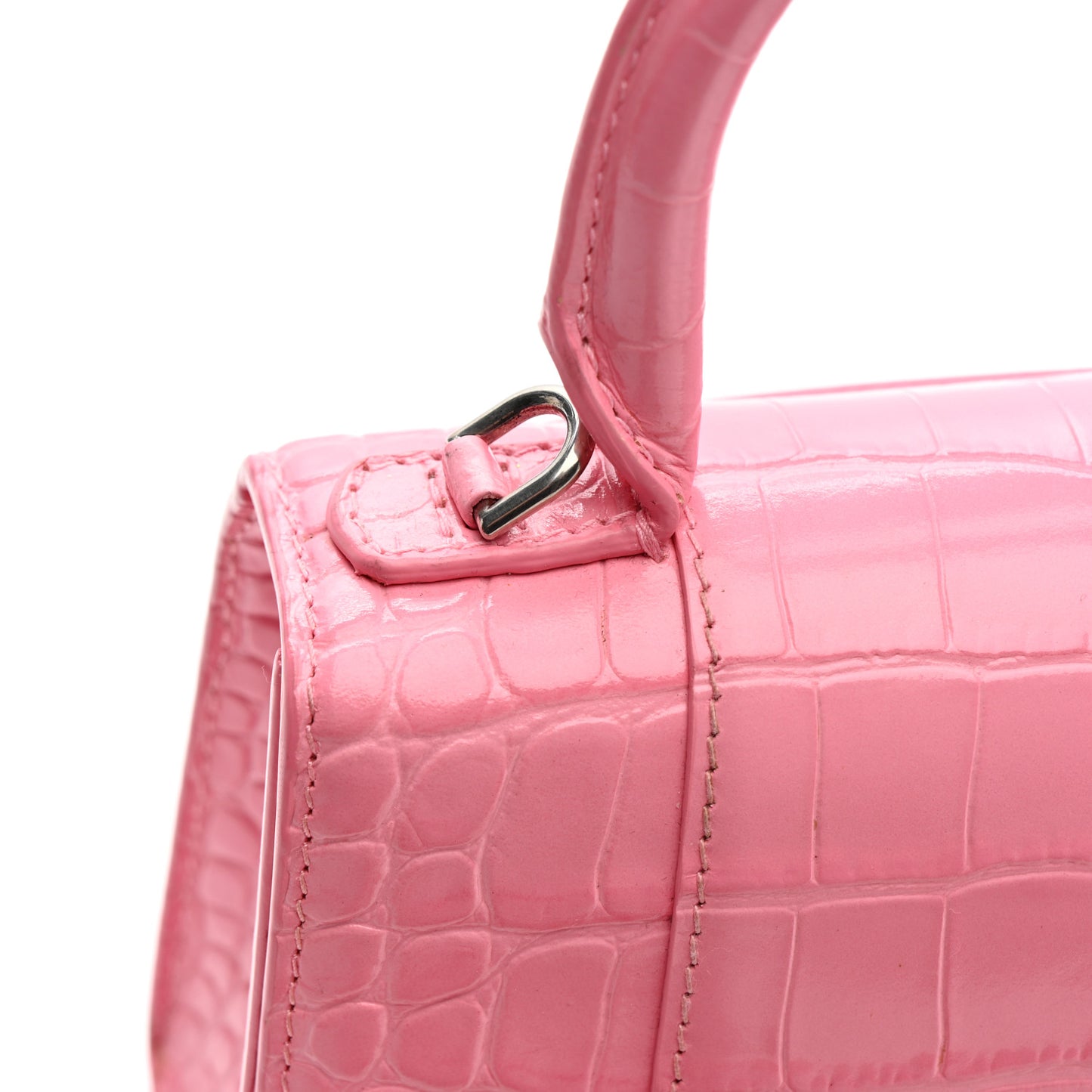 Shiny Calfskin Crocodile Embossed Hourglass Top Handle Bag XS Sweet Pink