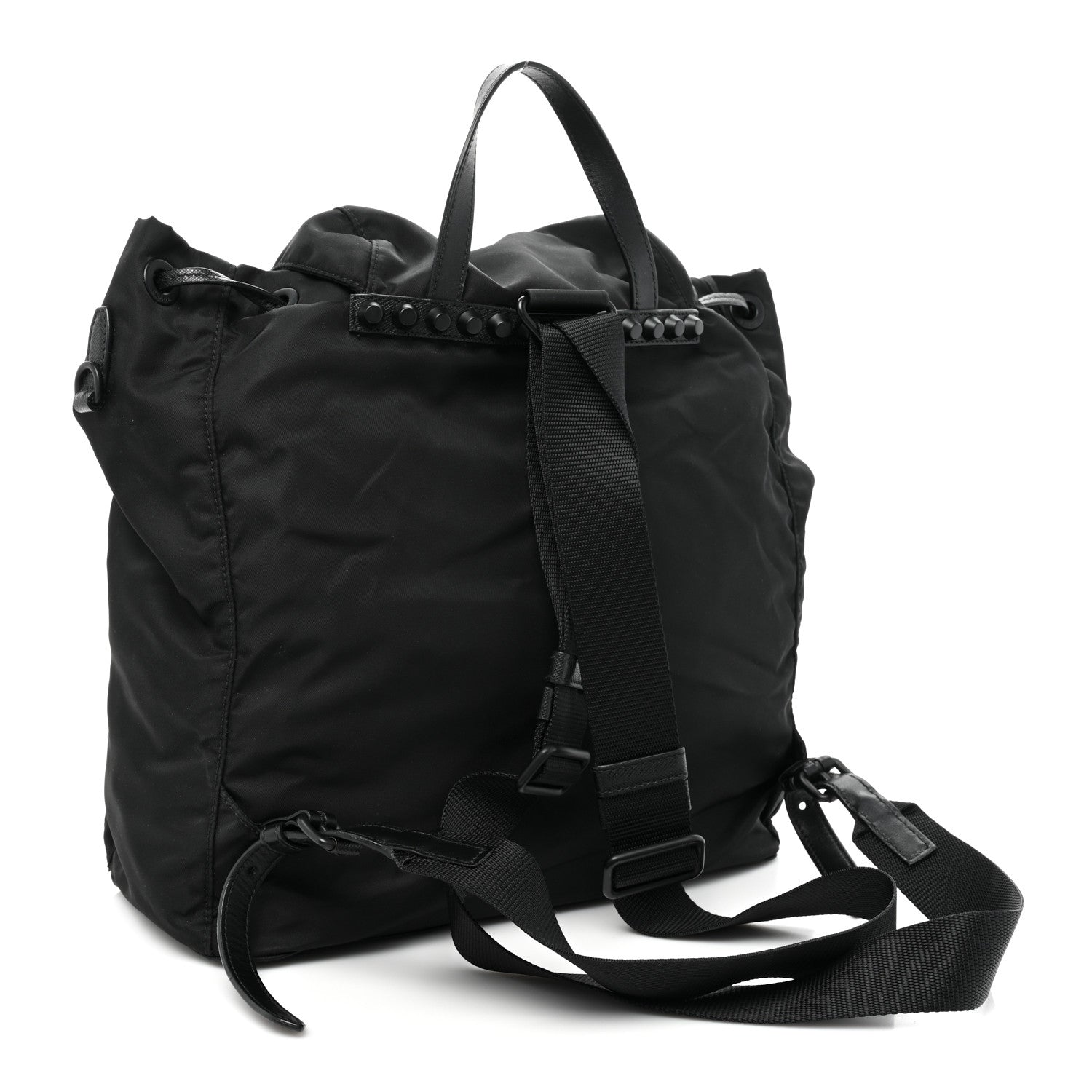 Prada Nylon New Vela Monochrome Studded Backpack Black 3 of 13