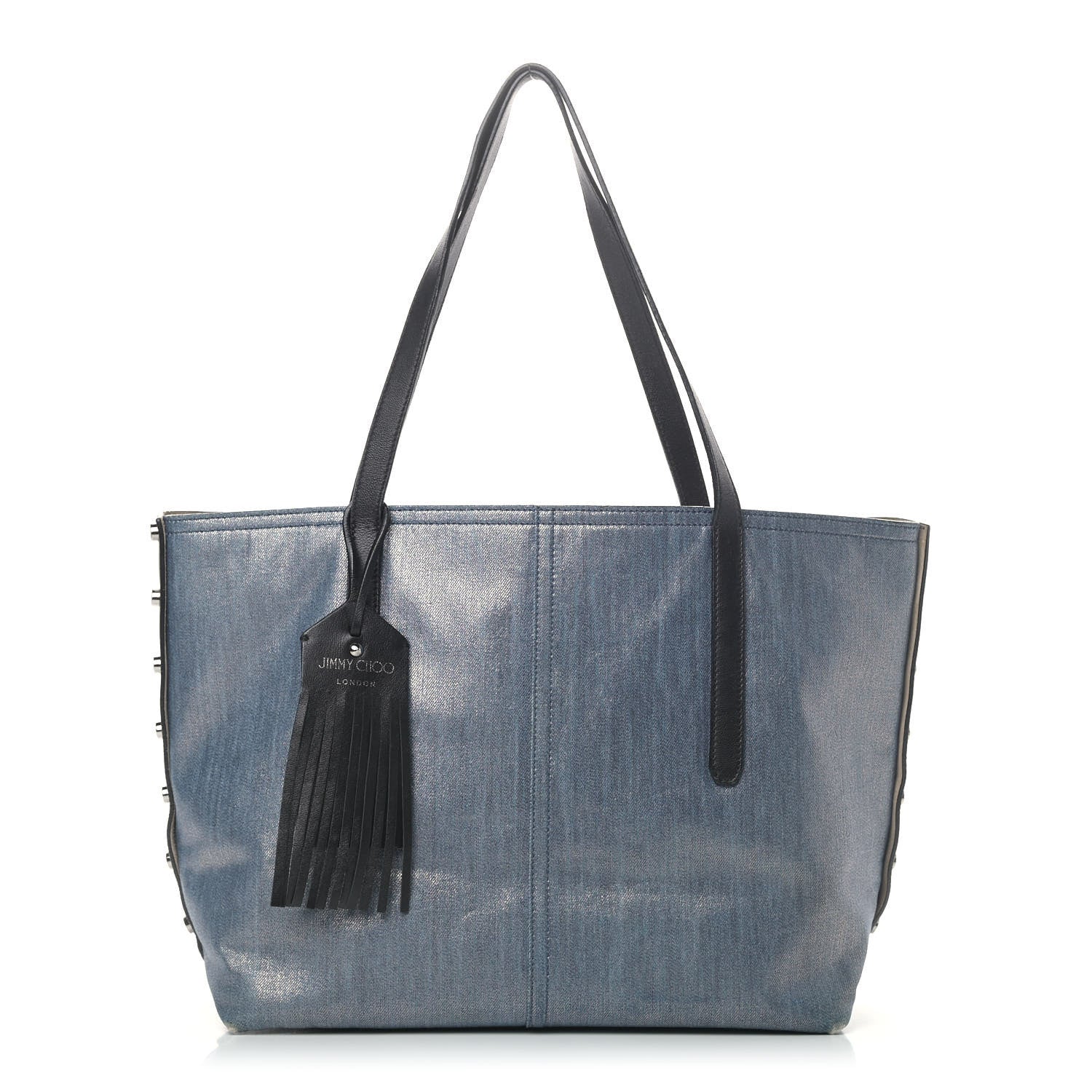 Jimmy Choo Coated Denim Calfskin Twist East West Tote Dusk Blue Black 1 of 7