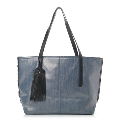 Jimmy Choo Coated Denim Calfskin Twist East West Tote Dusk Blue Black 1 of 7