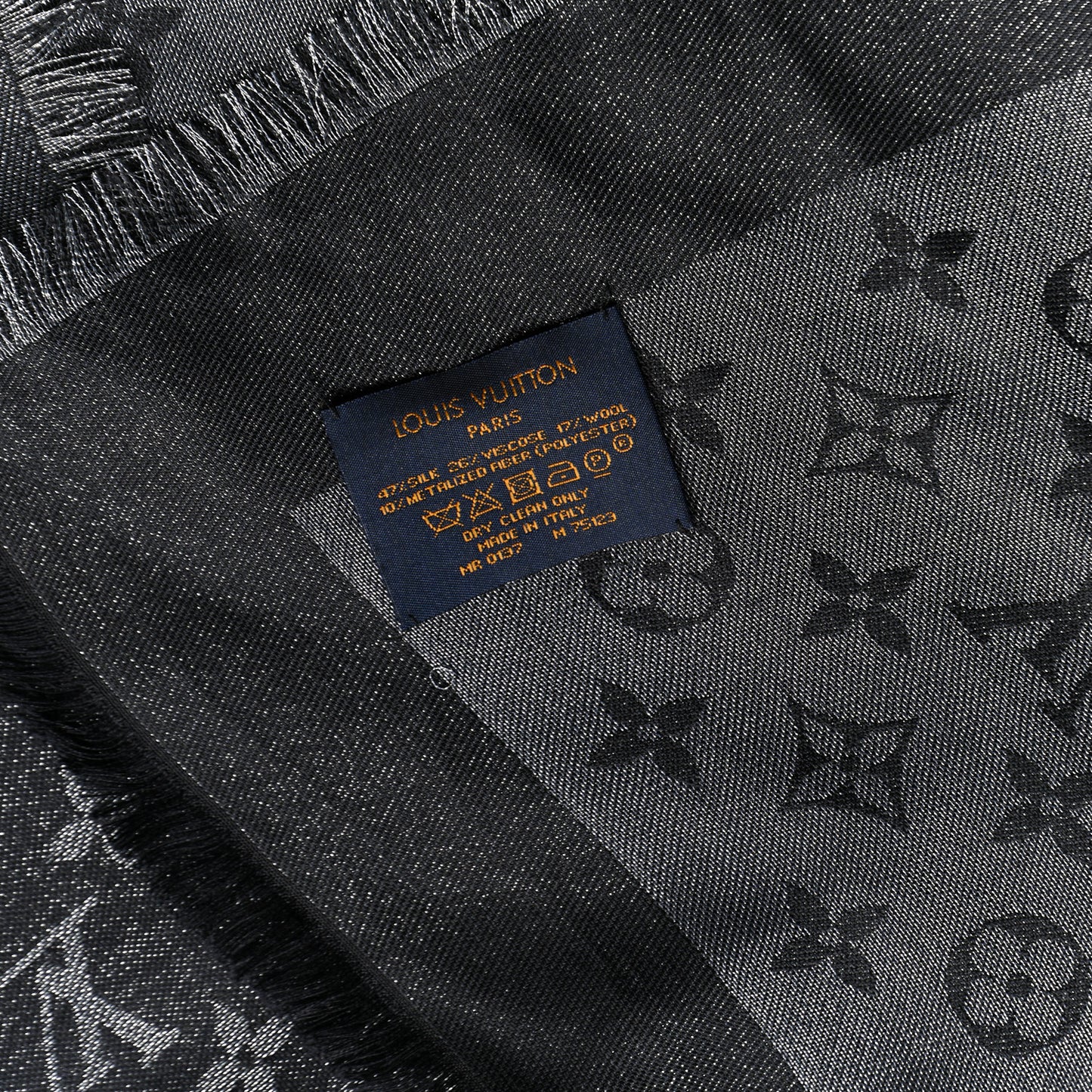 Silk Lurex Wool Monogram Shine Shawl Black