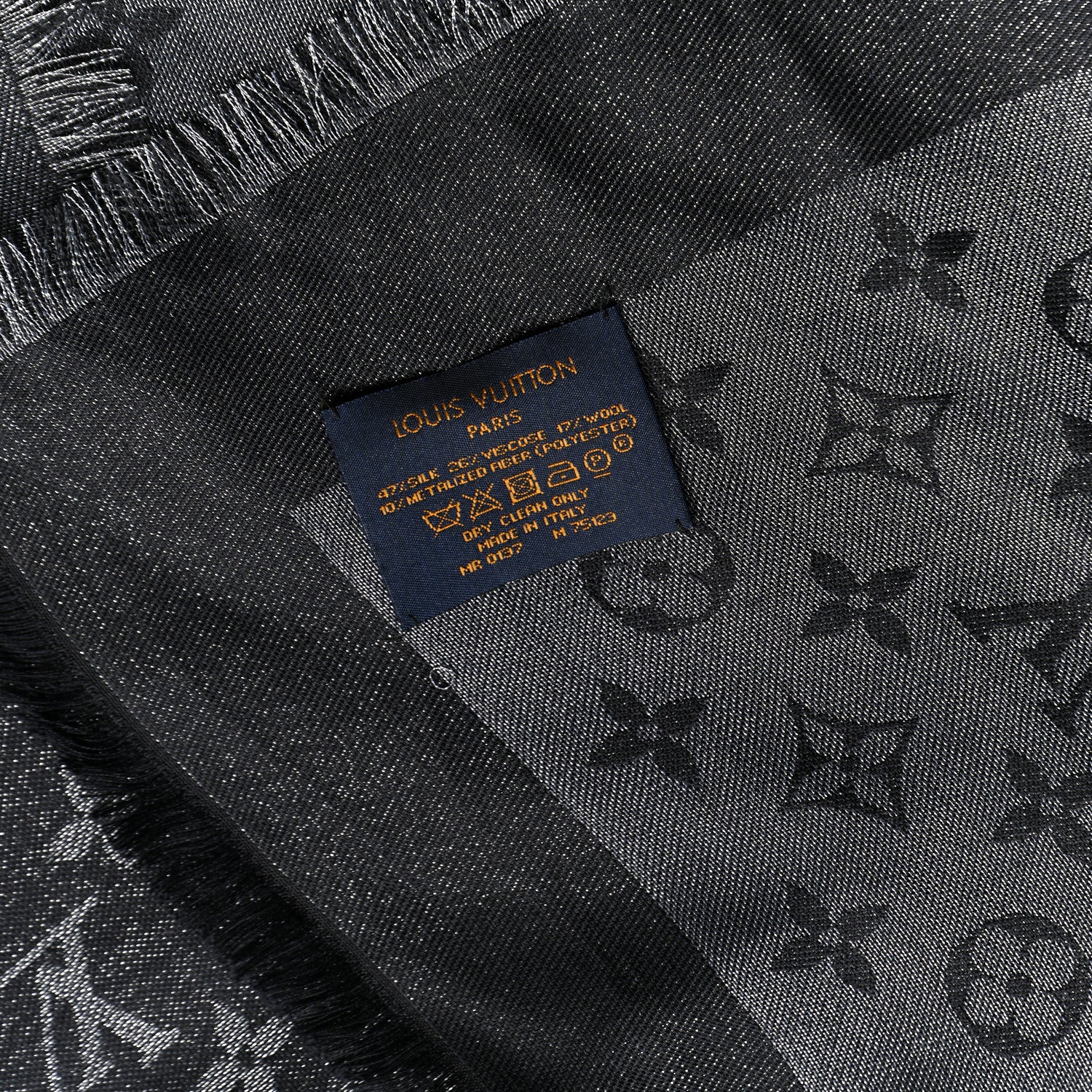 Louis Vuitton Silk Lurex Wool Monogram Shine Shawl Black 3 of 4
