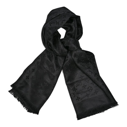 Louis Vuitton Silk Wool Monogram Shawl Black 1 of 4
