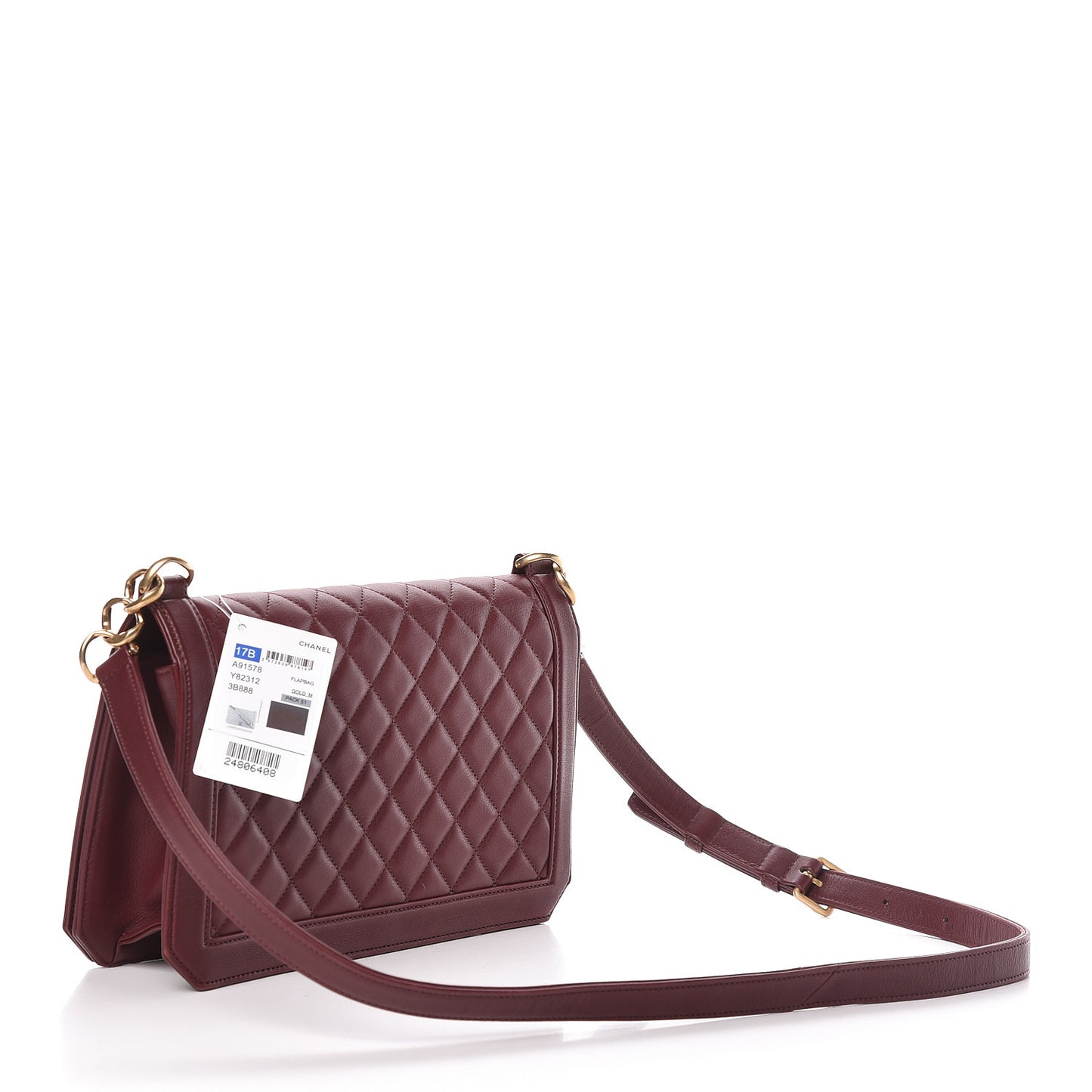 Calfskin Quilted Large Flap Bag Burgundy