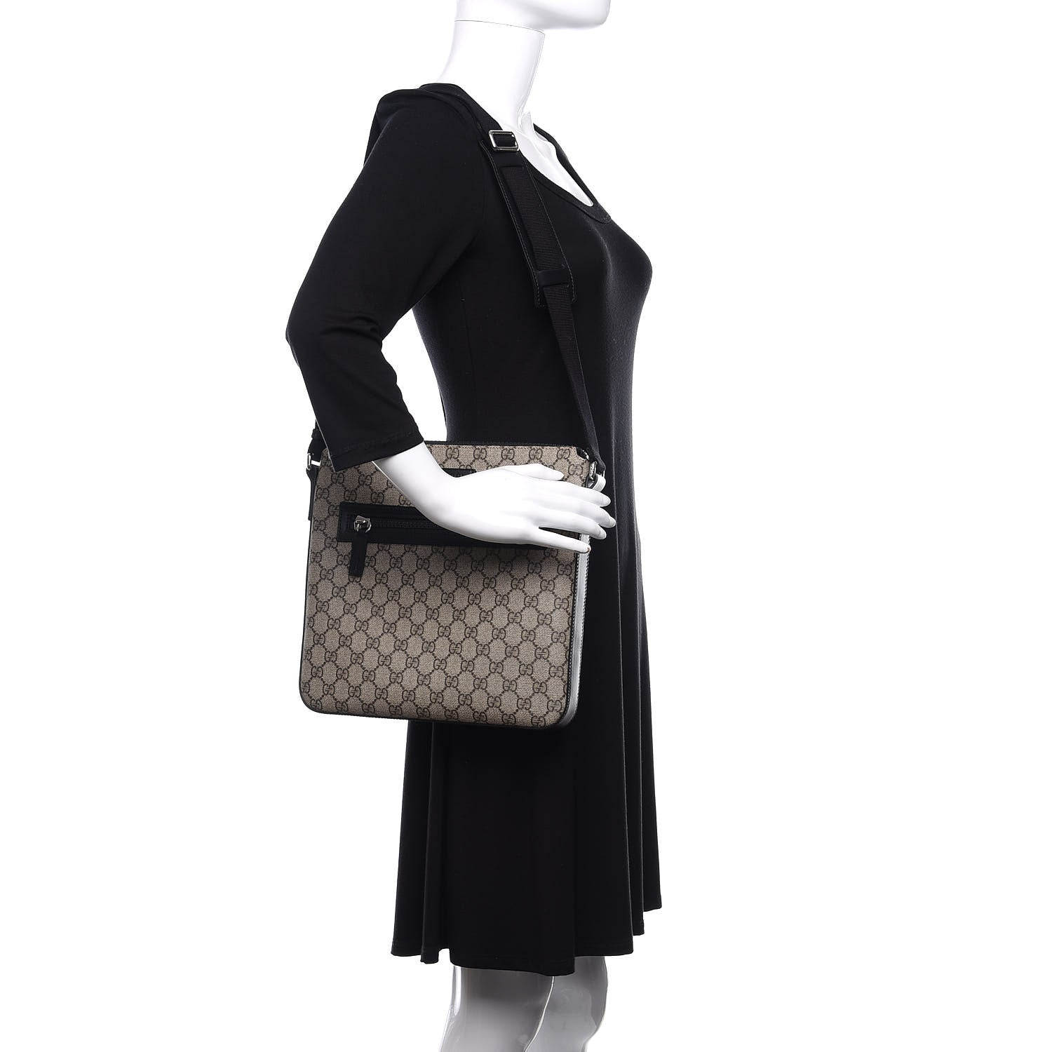 Gucci GG Supreme Monogram Flat Messenger Bag Black 2 of 11
